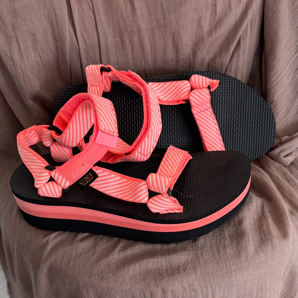 Women's Strappy Sandals - Neon Pink and Black